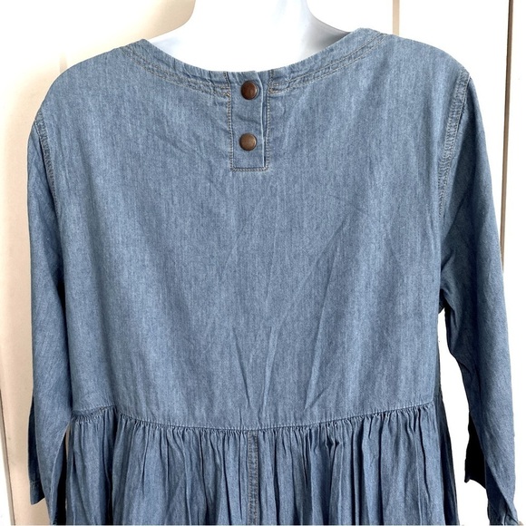 Esley Chambray Babydoll Mini Cotton Dress Medium Summer Fall Breathable Casual - Picture 5 of 13